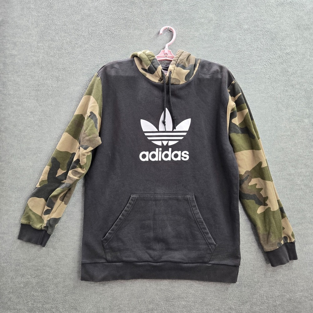 Adidas Men Hoodie Large Gray Camouflage Long Sleeve Logo Cotton Cotton Spandex‎